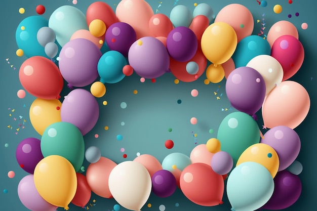 Colorful balloons in a circle on a blue background