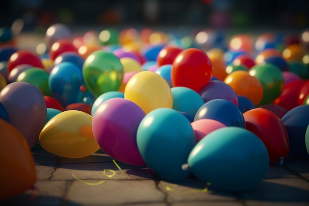 Colorful balloons on dark background 3d rendering toned image