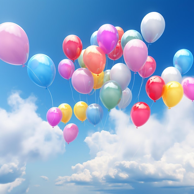 Colorful Balloons Floating in the Blue Sky