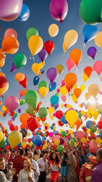 Colorful balloons flying in celebration joy and fun generated by