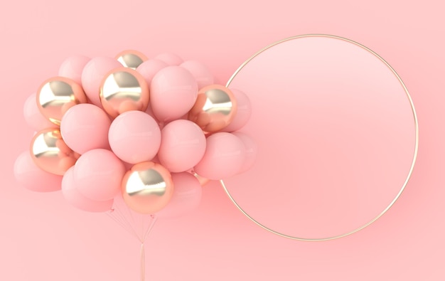 colorful balloons and frame for text pink background