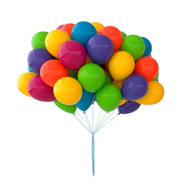 Colorful balloons isolated on white background 3d render bunch of balloons for party design