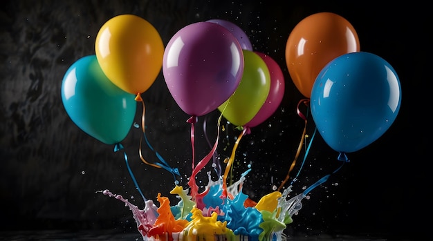 Photo colorful balloons and paint splash