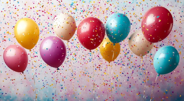 Photo colorful balloons surrounded by vibrant confetti in a festive atmosphere during a celebration