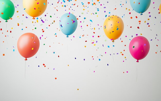 Photo colorful balloons with confetti and streamers in the background