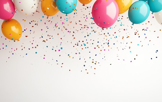 Photo colorful balloons with confetti and streamers on them and a white background