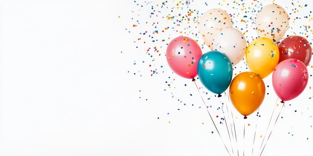 colorful balloons with confetti on them and a white background