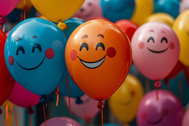 Photo colorful balloons with smiley faces perfect for celebration and joy