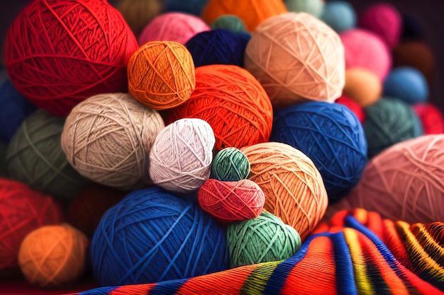 Colorful balls of thread for knitting Generative AI Generative AI