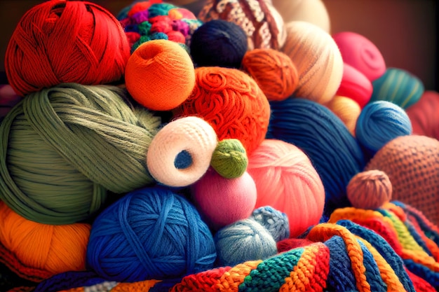 Colorful balls of thread for knitting Generative AI Generative AI