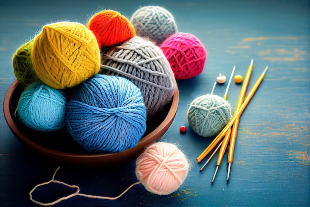 Colorful balls of thread for knitting Generative AI Generative AI