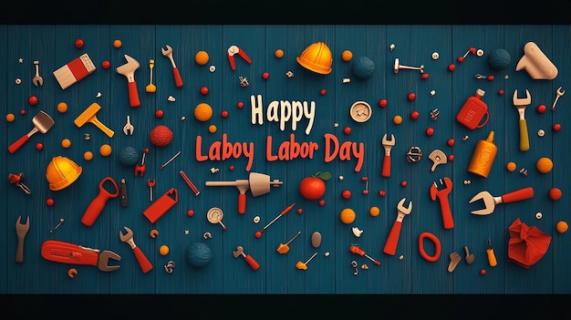 Photo colorful banner reading happy labor day with illustrations