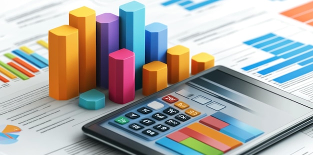 Colorful Bar Chart and Calculator on Documents