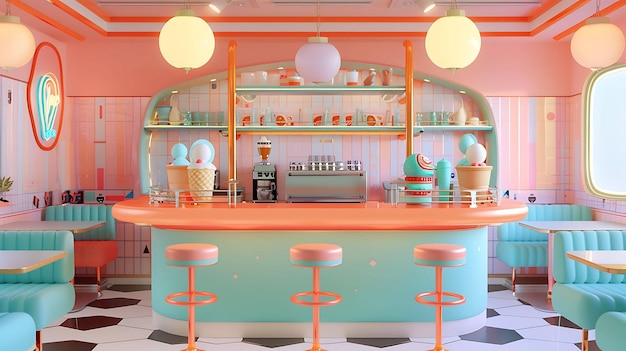 a colorful bar with a blue and pink theme