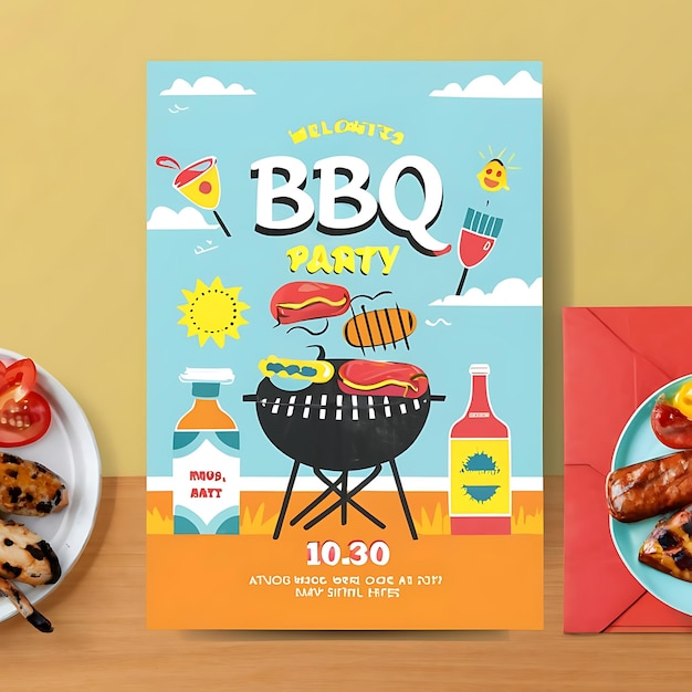 Photo colorful bbq party invitation template