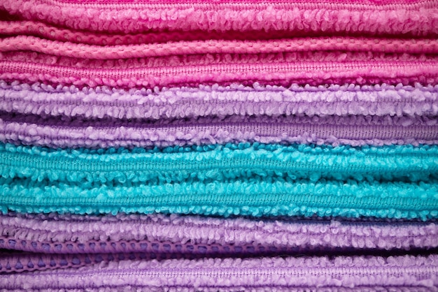 Colorful beach or bathroom towels in closeup