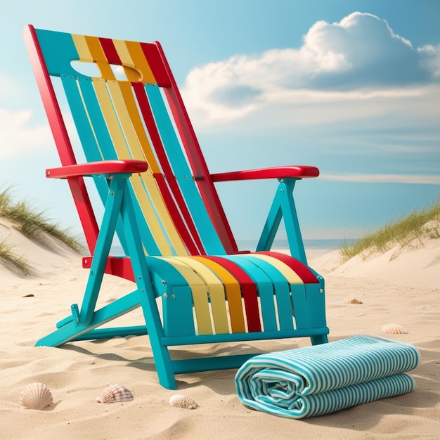 Photo a colorful beach chair with a towel on the beach