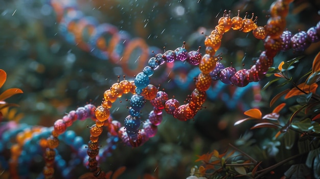 Photo a colorful beaded necklace is hanging on a tree