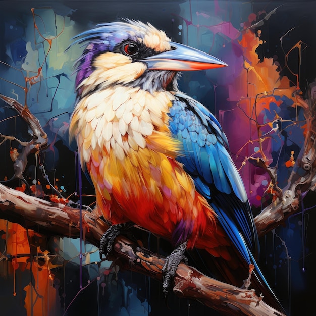 A colorful beaked bird perched on a branch Generative AI