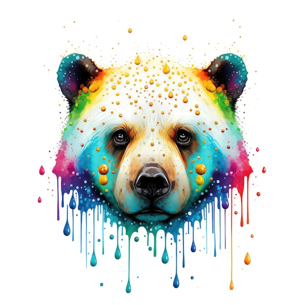 Colorful bear face background with splash of vibrant for fun generative ai