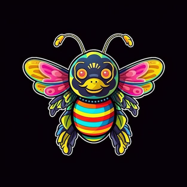 A colorful bee with a black background