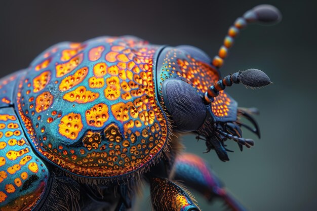 Colorful beetle close up on black background