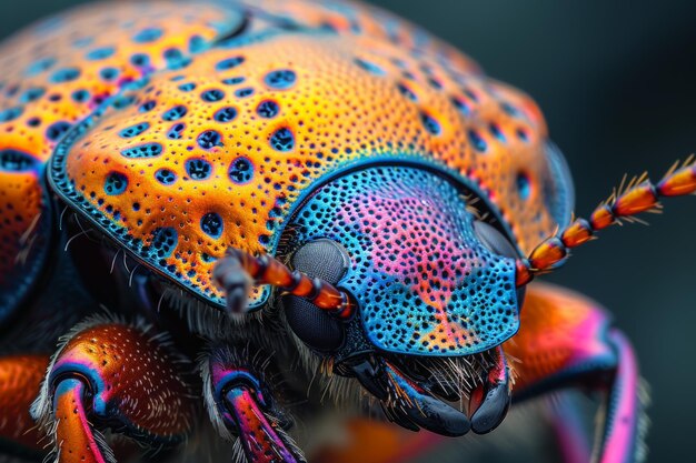 Colorful beetle close up on black background