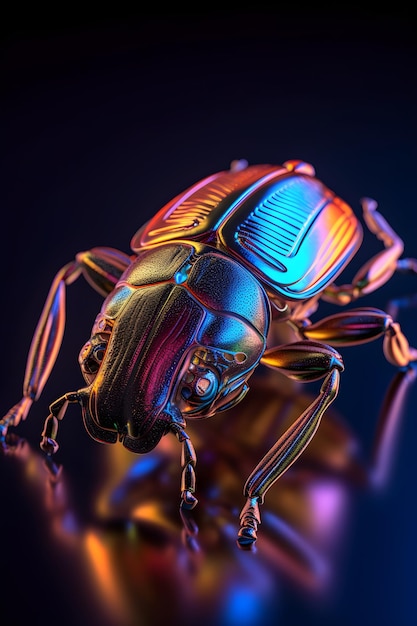 A colorful beetle with a rainbow effect.