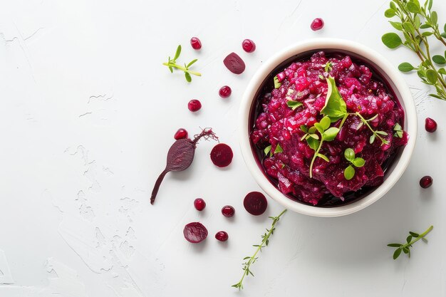 Photo colorful beetroot salad served in a simple bowl on a white background