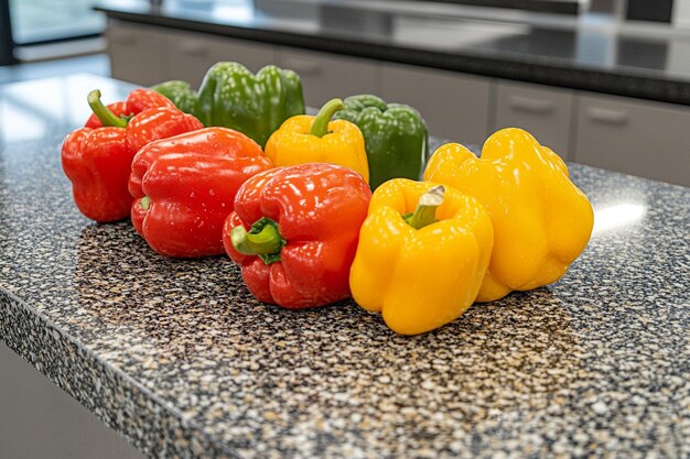 Photo colorful bell peppers freshly washed prepared for a healthy meal in a modern kitchen