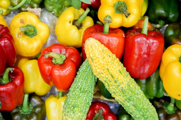 Colorful bell peppers and gourd wallpaper.