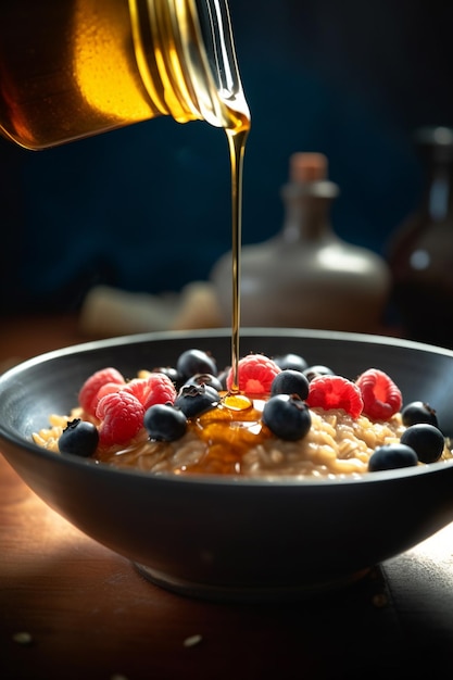 Colorful berry oatmeal bowl