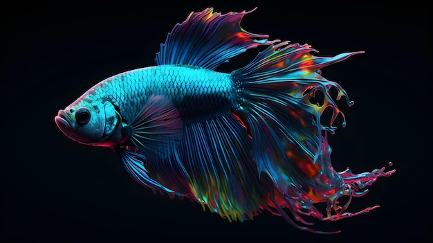 A colorful betta fish with a black background