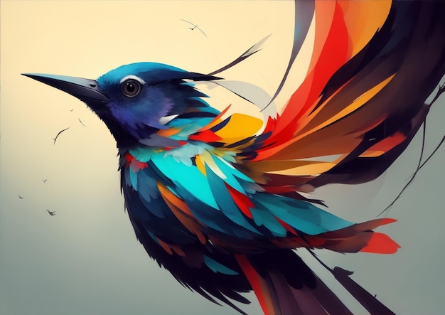 Colorful bird on the background of the sky Vector illustration