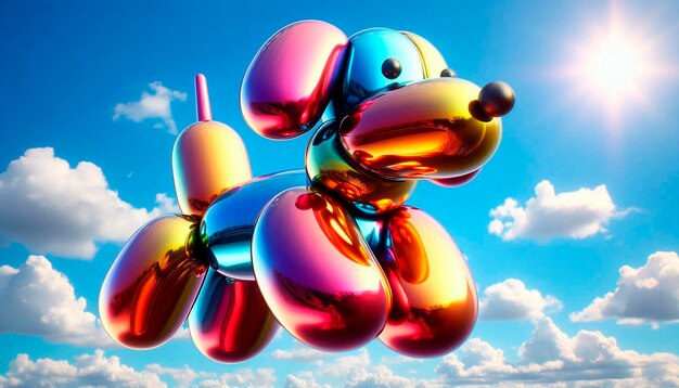 Photo a colorful bird balloon with a blue eye and a blue sky in the background