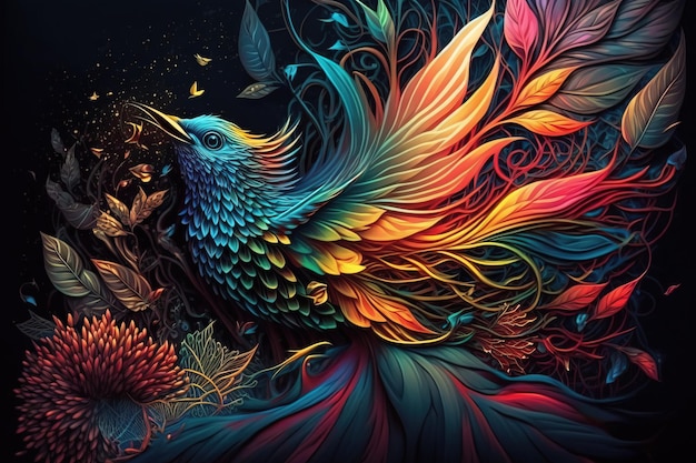 Colorful bird digital art illustration