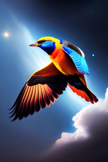 Colorful bird in forest background ai generated