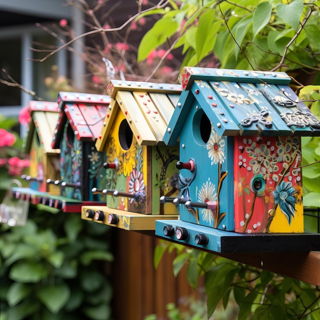 Colorful bird houses outdoors bird house in the garden