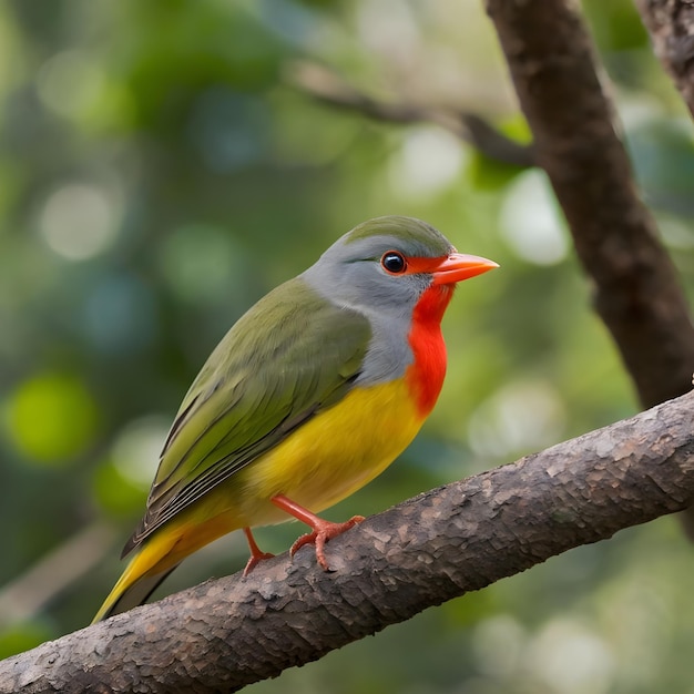 a colorful bird is perched on a branch with a blurry background