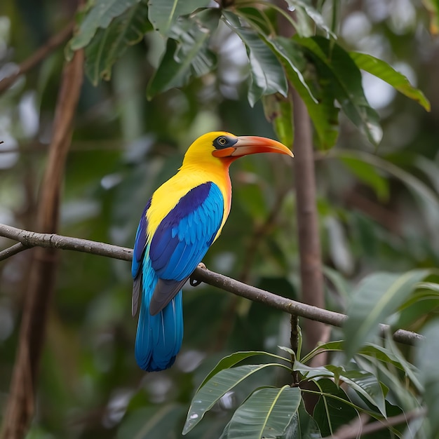 Photo a colorful bird is perched on a branch with a green background