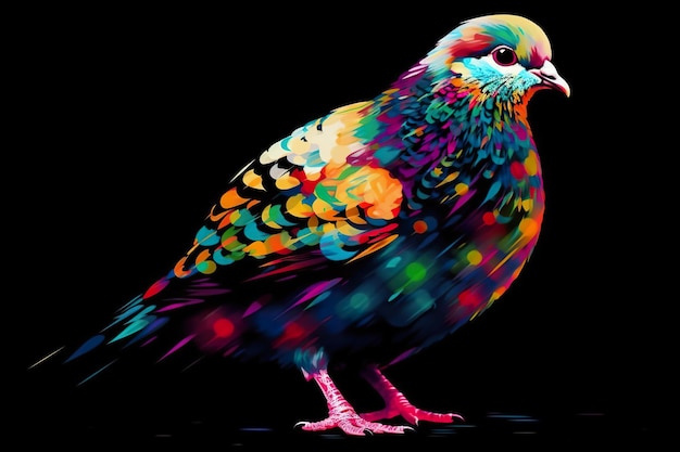 A colorful bird is standing on a black surface generative ai image