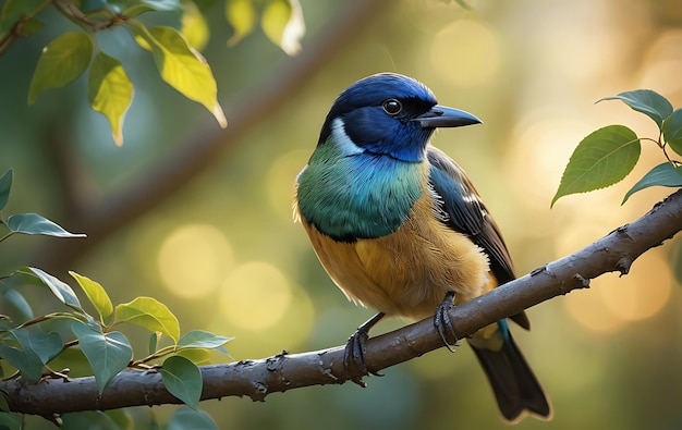 Colorful Bird Perched on Branch in Sunlight