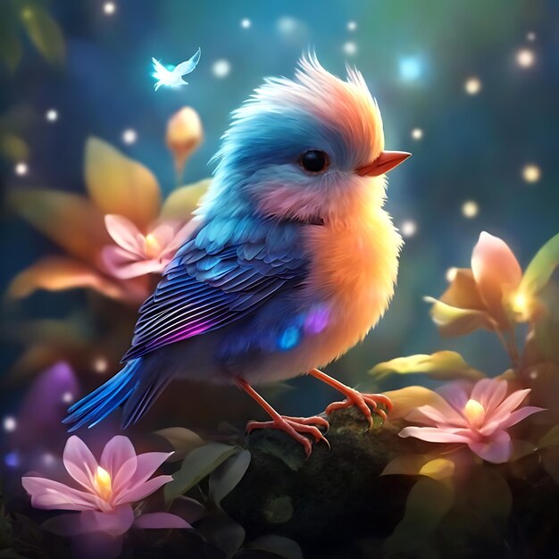 A colorful bird sits on a branch in the forest ai generated