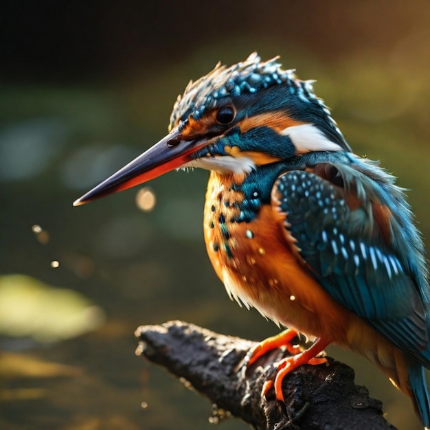 A colorful bird sits on a branch in the forest