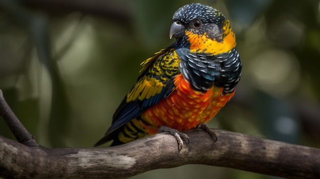 A colorful bird sits on a branch.