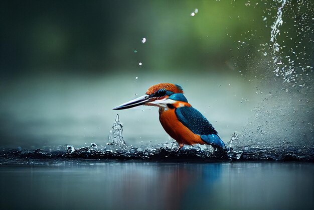 A colorful bird sitting on top of a body of water generative AI