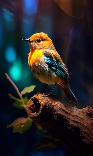 Colorful bird sitting on top of tree branch generative ai