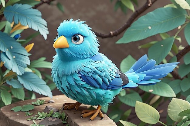 Colorful bird sitting on tree generative ai