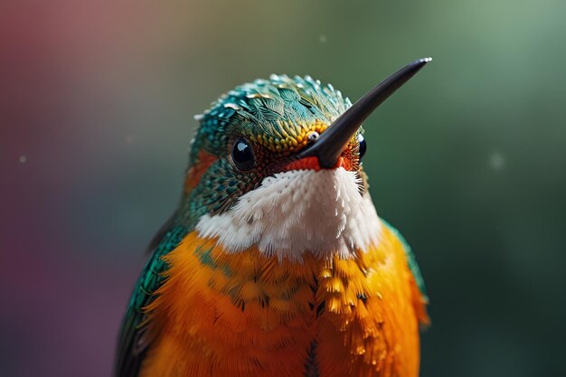 a colorful bird with a black beak that says bird