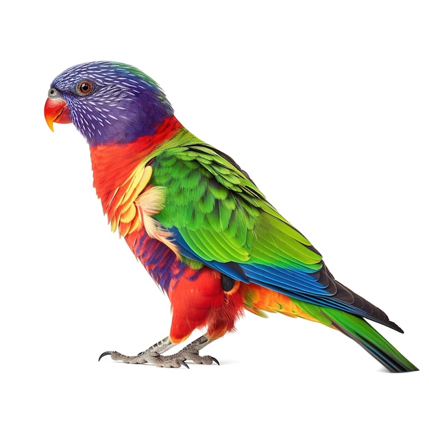 A colorful bird with a black head and purple head and green feathers.